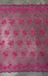 Ryleigh FUCHSIA 3D Floral Embroidery with Foil & Sequins on Mesh Lace Fabric by the Yard - 10010