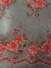 Ryleigh DARK CORAL 3D Floral Embroidery with Foil & Sequins on Mesh Lace Fabric by the Yard - 10010