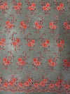 Ryleigh DARK CORAL 3D Floral Embroidery with Foil & Sequins on Mesh Lace Fabric by the Yard - 10010