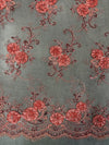 Ryleigh DARK CORAL 3D Floral Embroidery with Foil & Sequins on Mesh Lace Fabric by the Yard - 10010