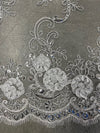 Ryleigh WHITE 3D Floral Embroidery with Foil & Sequins on Mesh Lace Fabric by the Yard - 10010