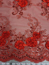 Ryleigh RED 3D Floral Embroidery with Foil & Sequins on Mesh Lace Fabric by the Yard - 10010