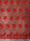Ryleigh RED 3D Floral Embroidery with Foil & Sequins on Mesh Lace Fabric by the Yard - 10010