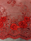 Ryleigh RED 3D Floral Embroidery with Foil & Sequins on Mesh Lace Fabric by the Yard - 10010