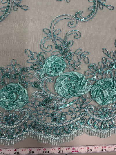 Ryleigh TIFFI BLUE 3D Floral Embroidery with Foil & Sequins on Mesh Lace Fabric by the Yard - 10010