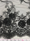 Ryleigh BLACK 3-D Floral Embroidery with Foil & Sequins on Mesh Lace Fabric by the Yard - 10010