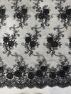 Ryleigh BLACK 3-D Floral Embroidery with Foil & Sequins on Mesh Lace Fabric by the Yard - 10010