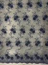 Ryleigh NAVY BLUE 3D Floral Embroidery with Foil & Sequins on Mesh Lace Fabric by the Yard - 10010