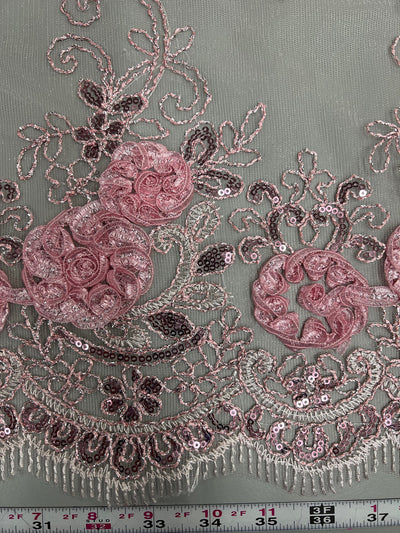 Ryleigh BABY PINK 3D Floral Embroidery with Foil & Sequins on Mesh Lace Fabric by the Yard - 10010