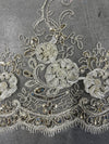 Ryleigh IVORY 3D Floral Embroidery with Foil & Sequins on Mesh Lace Fabric by the Yard - 10010