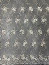 Ryleigh IVORY 3D Floral Embroidery with Foil & Sequins on Mesh Lace Fabric by the Yard - 10010