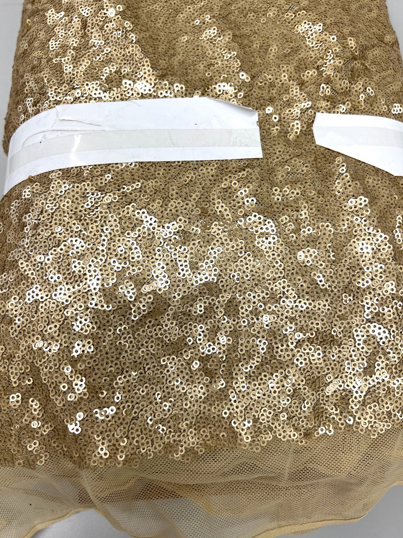 Leila MATTE GOLD Sequins on GOLD Mesh Fabric by the Yard - 10050