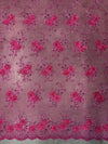 Ryleigh FUCHSIA 3D Floral Embroidery with Foil & Sequins on Mesh Lace Fabric by the Yard - 10010