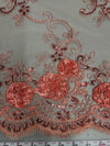Ryleigh DARK CORAL 3D Floral Embroidery with Foil & Sequins on Mesh Lace Fabric by the Yard - 10010