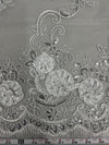 Ryleigh WHITE 3D Floral Embroidery with Foil & Sequins on Mesh Lace Fabric by the Yard - 10010