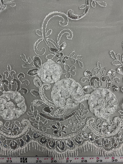 Ryleigh WHITE 3D Floral Embroidery with Foil & Sequins on Mesh Lace Fabric by the Yard - 10010