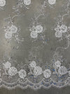 Ryleigh WHITE 3D Floral Embroidery with Foil & Sequins on Mesh Lace Fabric by the Yard - 10010