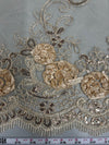 Ryleigh CHAMPAGNE 3D Floral Embroidery with Foil & Sequins on Mesh Lace Fabric by the Yard - 10010