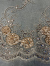 Ryleigh CHAMPAGNE 3D Floral Embroidery with Foil & Sequins on Mesh Lace Fabric by the Yard - 10010