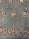 Ryleigh CHAMPAGNE 3D Floral Embroidery with Foil & Sequins on Mesh Lace Fabric by the Yard - 10010