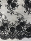 Ryleigh BLACK 3-D Floral Embroidery with Foil & Sequins on Mesh Lace Fabric by the Yard - 10010