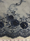 Ryleigh NAVY BLUE 3D Floral Embroidery with Foil & Sequins on Mesh Lace Fabric by the Yard - 10010
