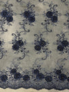 Ryleigh NAVY BLUE 3D Floral Embroidery with Foil & Sequins on Mesh Lace Fabric by the Yard - 10010