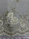 Ryleigh IVORY 3D Floral Embroidery with Foil & Sequins on Mesh Lace Fabric by the Yard - 10010