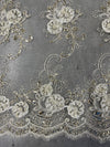 Ryleigh IVORY 3D Floral Embroidery with Foil & Sequins on Mesh Lace Fabric by the Yard - 10010