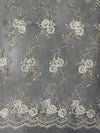 Ryleigh IVORY 3D Floral Embroidery with Foil & Sequins on Mesh Lace Fabric by the Yard - 10010