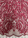 Sabrina BURGUNDY Faux Pearls Beaded Lace Embroidery on Mesh Fabric by the Yard - 10098
