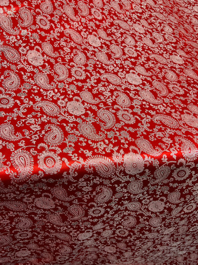 Holly RED Paisley Floral Brocade Chinese Satin Fabric by the Yard - 10129