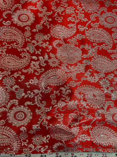 Holly RED Paisley Floral Brocade Chinese Satin Fabric by the Yard - 10129