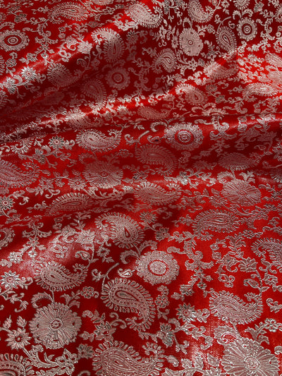 Holly RED Paisley Floral Brocade Chinese Satin Fabric by the Yard - 10129