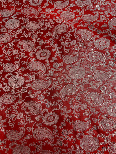 Holly RED Paisley Floral Brocade Chinese Satin Fabric by the Yard - 10129