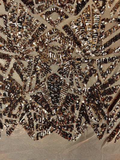 Gia BRONZE Geometric Sequins on DUSTY ROSE Mesh Lace Fabric by the Yard - 10101