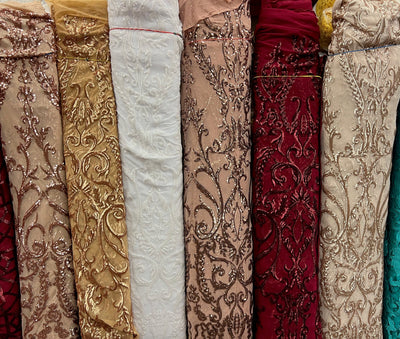 Esmeralda WHITE Sequins on Mesh Lace Fabric by the Yard - 10102