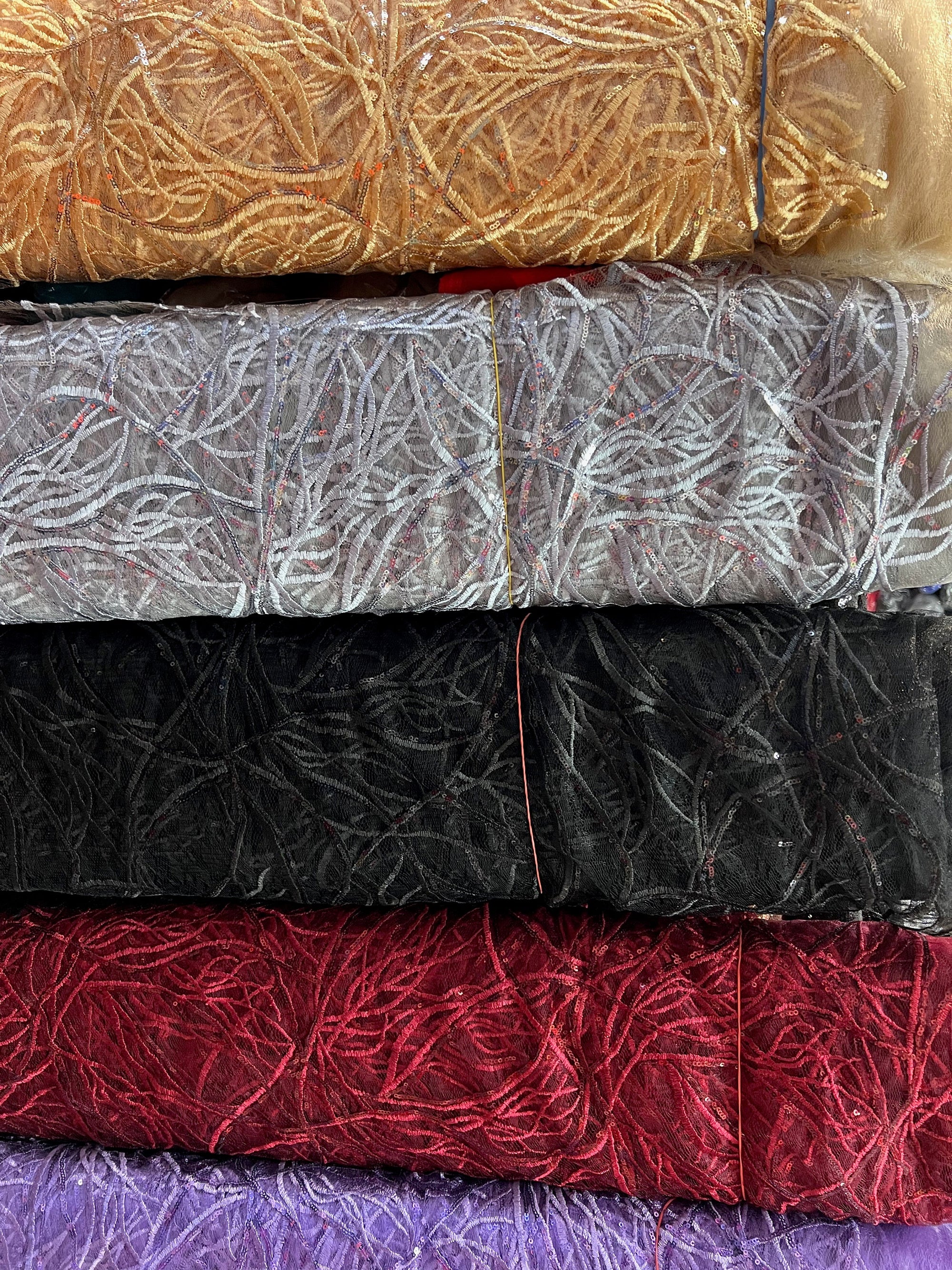 Julie DARK GOLD Polyester Filament Pattern with Sequins on Mesh Lace Fabric by the Yard for Gown, Wedding, Bridesmaid, Prom - 10154