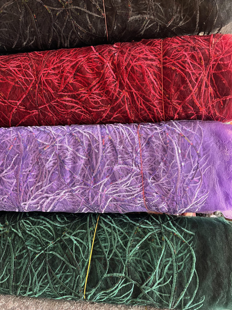 Julie LAVENDER Polyester Filament Pattern with Sequins on Mesh Lace Fabric by the Yard for Gown, Wedding, Bridesmaid, Prom - 10154