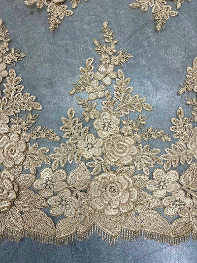 Alessia CHAMPAGNE Polyester 3D Floral Embroidery on Mesh Lace Fabric by the Yard - 10174