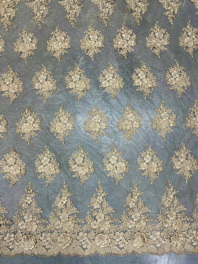Alessia CHAMPAGNE Polyester 3D Floral Embroidery on Mesh Lace Fabric by the Yard - 10174