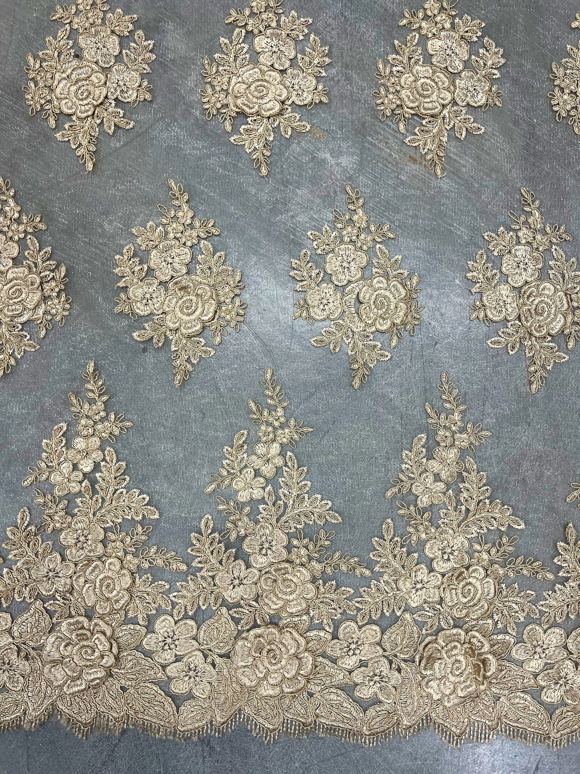 Alessia CHAMPAGNE Polyester 3D Floral Embroidery on Mesh Lace Fabric by the Yard - 10174