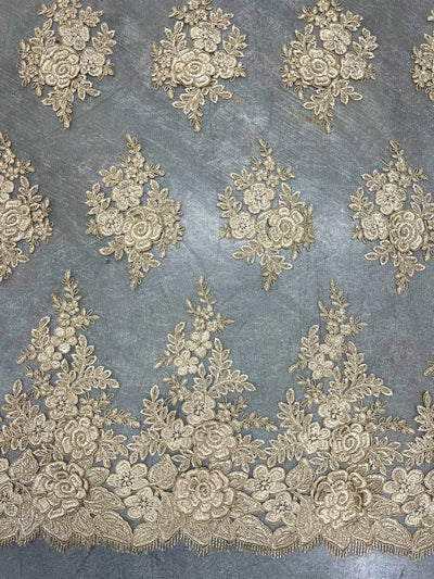 Alessia CHAMPAGNE Polyester 3D Floral Embroidery on Mesh Lace Fabric by the Yard - 10174