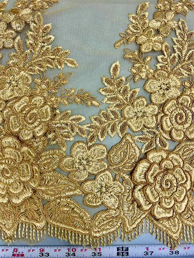 Alessia GOLD Polyester 3D Floral Embroidery on Mesh Lace Fabric by the Yard - 10174