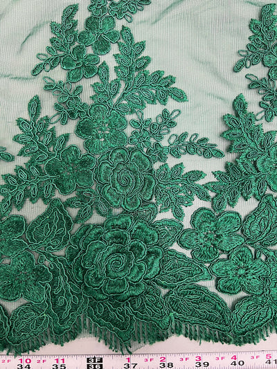 Alessia HUNTER GREEN Polyester 3D Floral Embroidery on Mesh Lace Fabric by the Yard - 10174