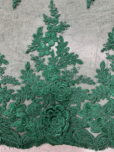 Alessia HUNTER GREEN Polyester 3D Floral Embroidery on Mesh Lace Fabric by the Yard - 10174