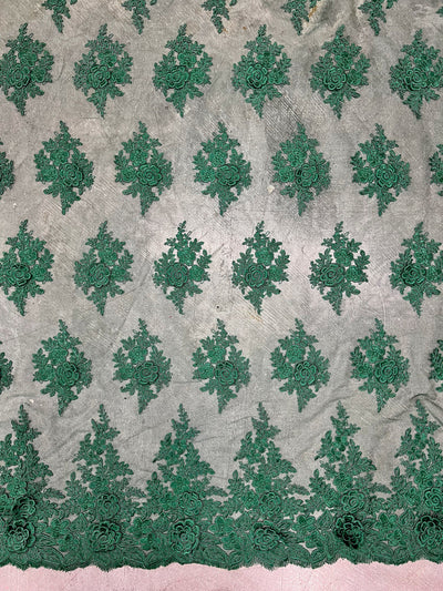 Alessia HUNTER GREEN Polyester 3D Floral Embroidery on Mesh Lace Fabric by the Yard - 10174