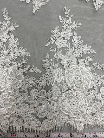 Alessia OFF WHITE Polyester 3D Floral Embroidery on Mesh Lace Fabric by the Yard - 10174
