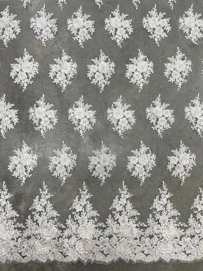 Alessia OFF WHITE Polyester 3D Floral Embroidery on Mesh Lace Fabric by the Yard - 10174