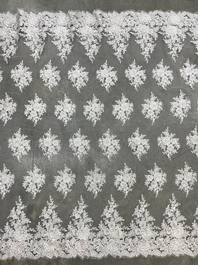 Alessia OFF WHITE Polyester 3D Floral Embroidery on Mesh Lace Fabric by the Yard - 10174